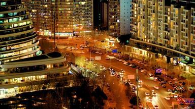 北京夜晚城市车流慢门空镜抽帧实拍